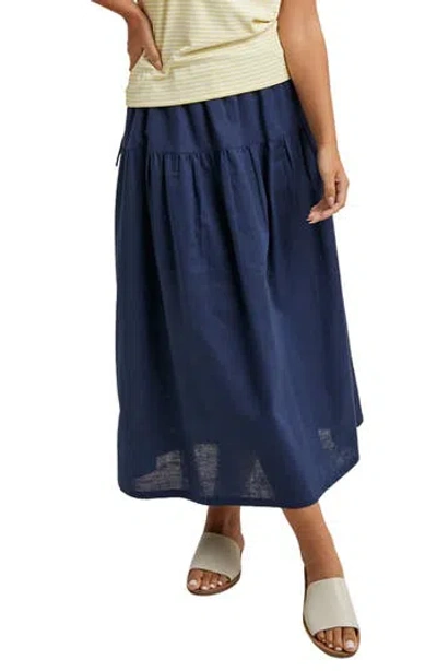 Wishlist Drawstring Cotton & Linen Blend Midi Skirt In Navy