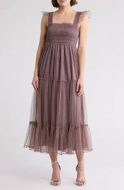 Wishlist Dreamy Nights Tiered Midi Dress In Brown