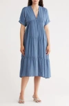 Wishlist Drop Shoulder Tiered Babydoll Midi Dress In Blue
