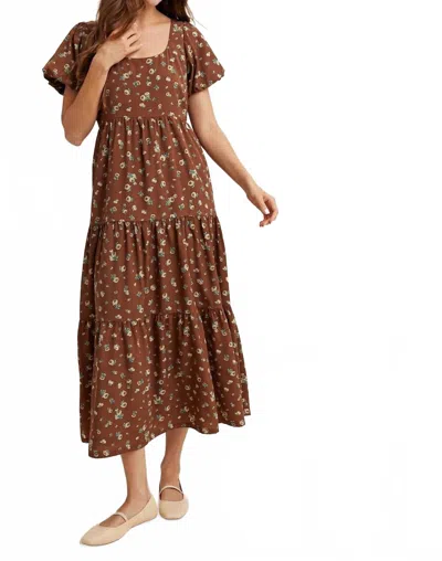 Wishlist Earthy Floral Midi Dress In Brown