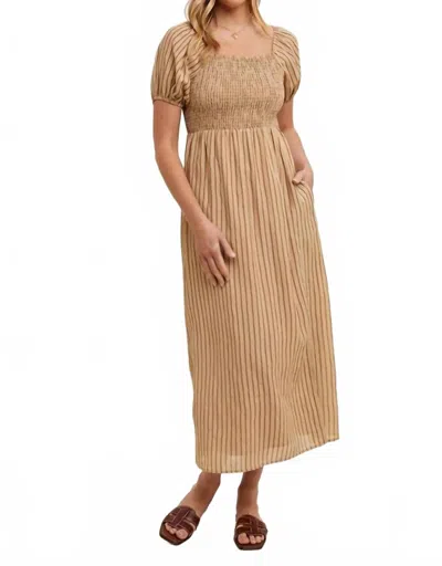 Wishlist Easy Striped Midi Dress In Taupe In Gray