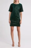 Wishlist Elbow Length Sleeve Sequin A-line Cocktail Dress In Green