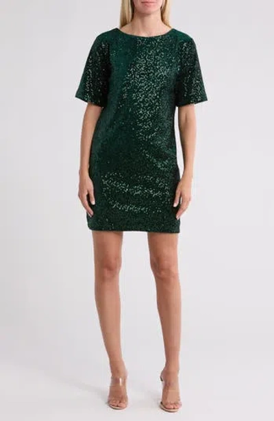 Wishlist Elbow Length Sleeve Sequin A-line Cocktail Dress In Green