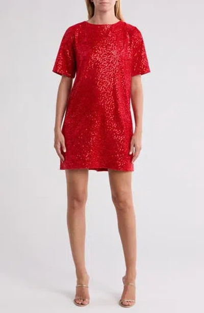 Wishlist Elbow Length Sleeve Sequin A-line Cocktail Dress In Red