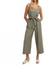 Wishlist Ella Belted Capri Jumpsuit In G. Olive In Multi