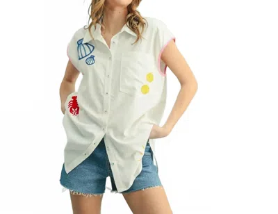 Wishlist Embroidered Button Up Top In Off White