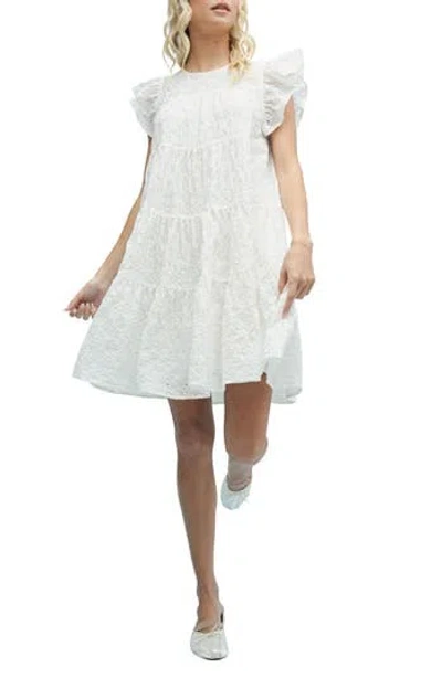 Wishlist Embroidered Eyelet Ruffle Cap Sleeve Babydoll Minidress In White