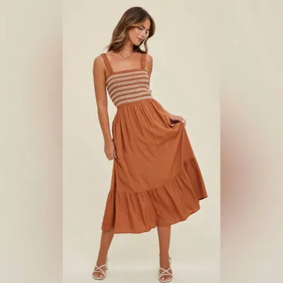 Wishlist Embroidered Midi Dress In Cinnamon In Brown