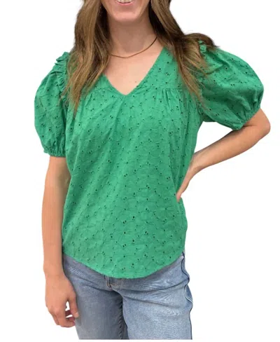 Wishlist Eyelet Puff Sleeve Top In Green