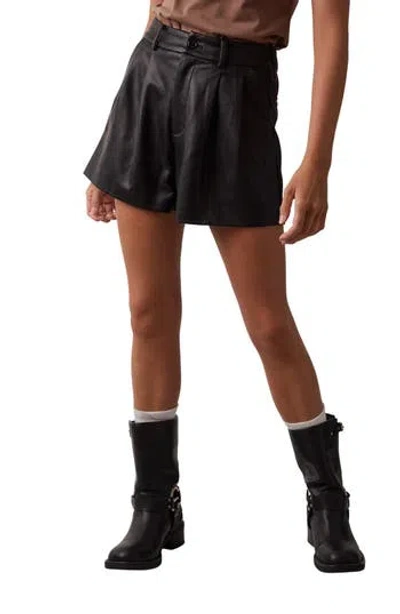 Wishlist Faux Leather Pleated Shorts In Brown