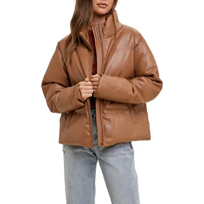 Wishlist Faux Leather Puffer Jacket In Brown