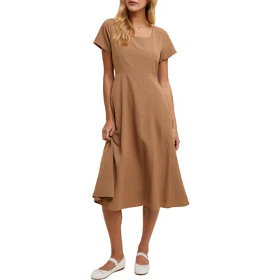 Wishlist Flare Square Neck Midi Dress In Brown