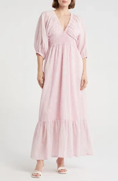 Wishlist Floral Balloon Sleeve Empire Waist Maxi Dress In Hibiscus/shell