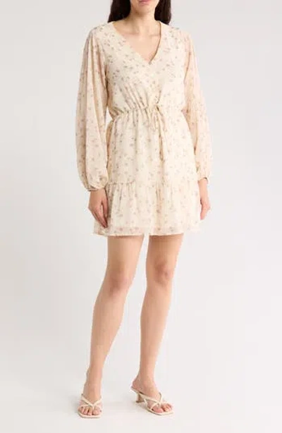 Wishlist Floral Button Front Long Sleeve Tiered Minidress In Cream Combo