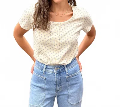 Wishlist Floral Button Front Tee In Cream In White