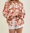 Wishlist Floral Button Up Blouse In Rust Brown