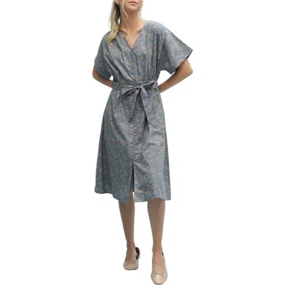 Wishlist Floral Cotton Midi Dress In Gray