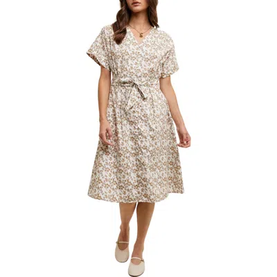 Wishlist Floral Cotton Midi Dress In Brown