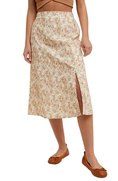 Wishlist Floral Cotton Midi Skirt In Neutral