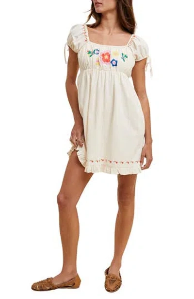 Wishlist Floral Embroidered Puff Sleeve Cotton Minidress In White