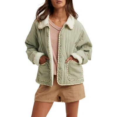 Wishlist Floral Faux Shearling Jacket In Green