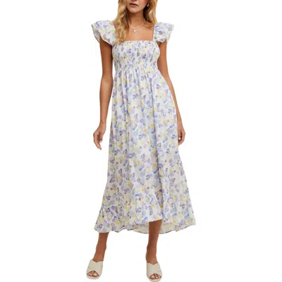 Wishlist Floral Flutter Sleeve Maxi Dress In Blue