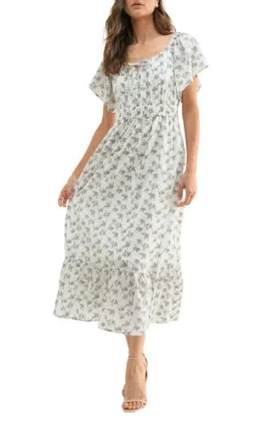 Wishlist Floral Flutter Sleeve Midi Dress In White