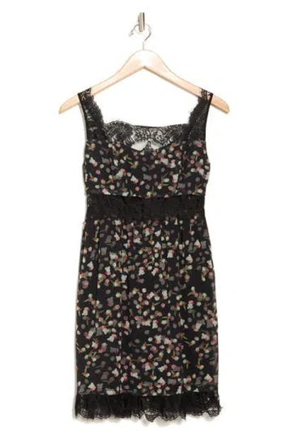 Wishlist Floral Lace Trim Mini Dress In Black
