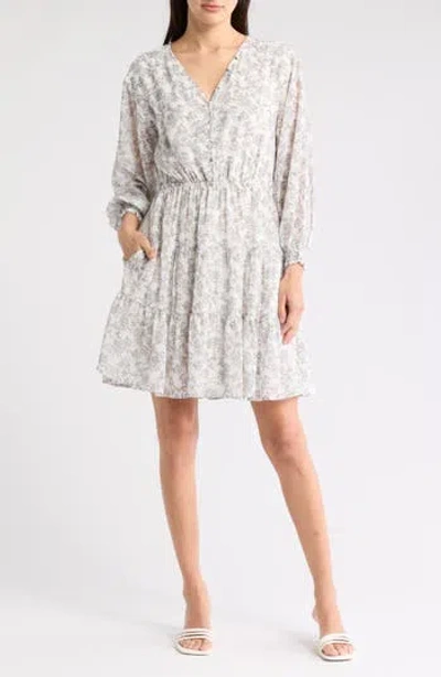 Wishlist Floral Long Sleeve Tiered Minidress In Cream Combo