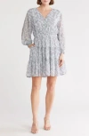 Wishlist Floral Long Sleeve Tiered Minidress In Light Blue Combo