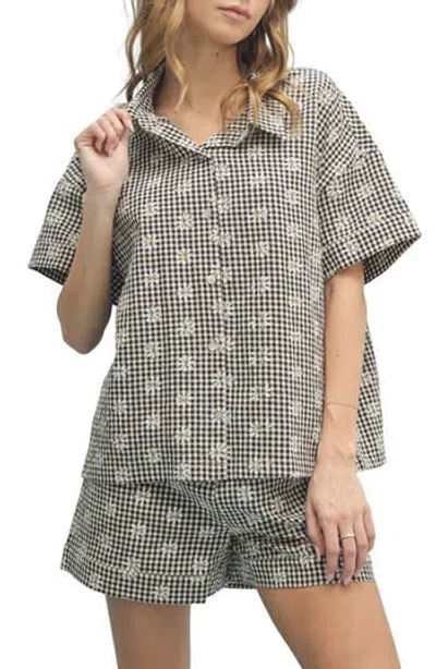 Wishlist Floral Plaid Shirt And Shorts Set In Black