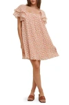 Wishlist Floral Pleated Minidress In Brown