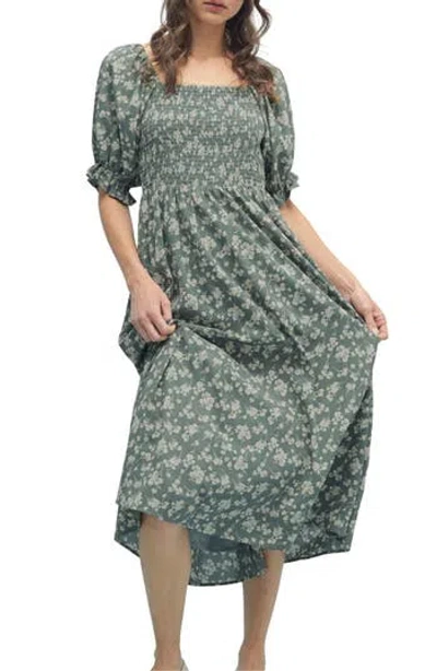 Wishlist Floral Print Puff Sleeve Midi Dress In Gray