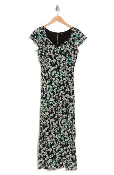 Wishlist Floral Print V-neck Maxi Dress In Black/ Green