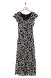 Wishlist Floral Print V-neck Maxi Dress In Navy/ Cream