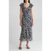 Wishlist Floral Print V-neck Maxi Dress In Navy/cream