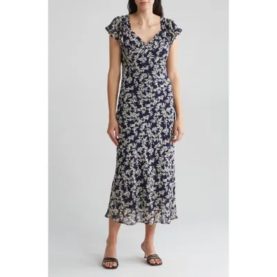 Wishlist Floral Print V-neck Maxi Dress In Navy/cream