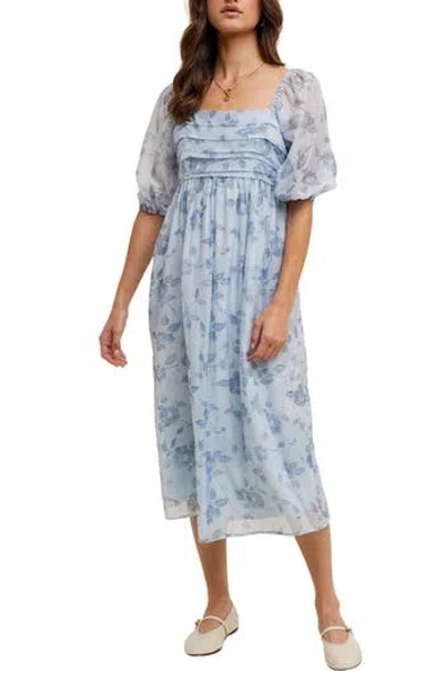 Wishlist Floral Puff Sleeve Maxi Dress In Blue