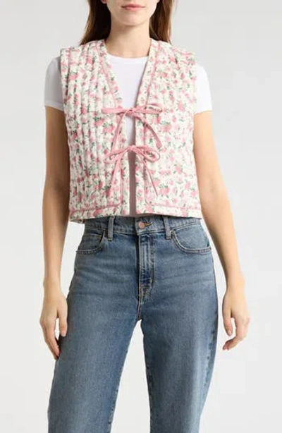 Wishlist Floral Quilted Vest In Pink