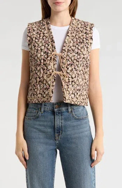 Wishlist Floral Quilted Vest In Brown