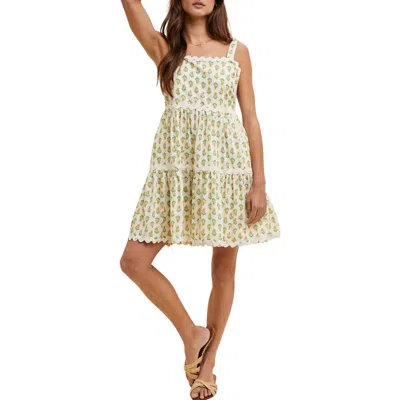 Wishlist Floral Rickrack Trim Tiered Dress In Brown