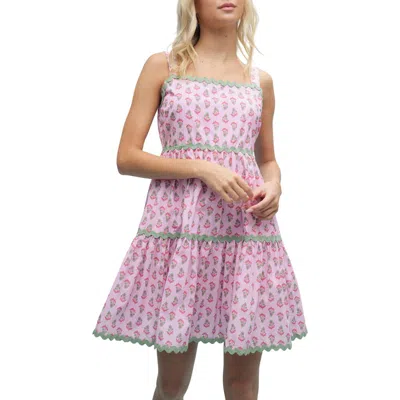 Wishlist Floral Rickrack Trim Tiered Dress In Pink