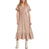 Wishlist Floral Short Sleeve Midi Dress In Taupe Floral