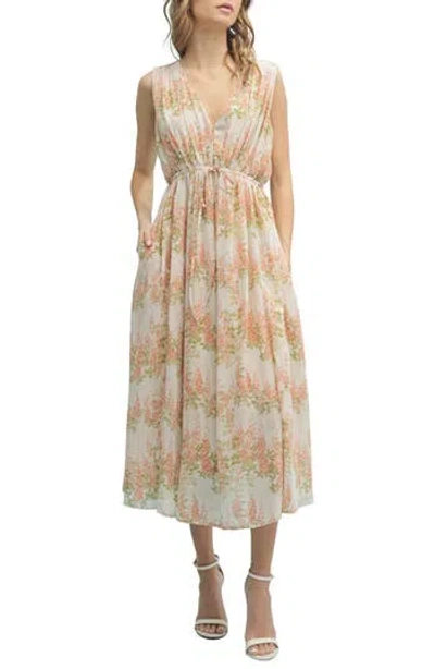 Wishlist Floral Sleeveless Midi Dress In Neutral
