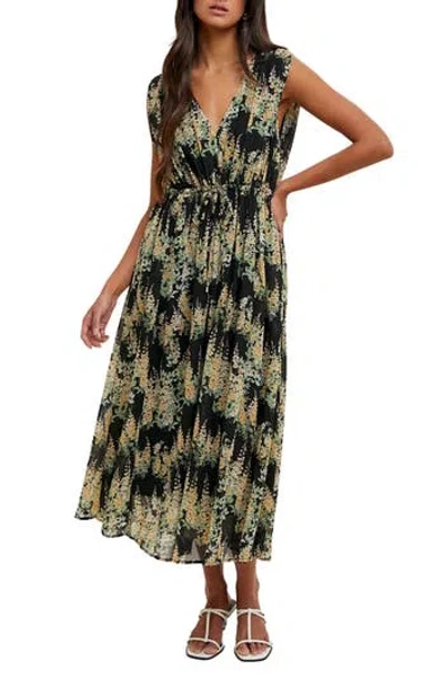 Wishlist Floral Sleeveless Midi Dress In Green