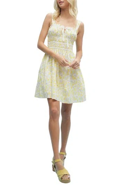 Wishlist Floral Smocked Minidress In Yellow