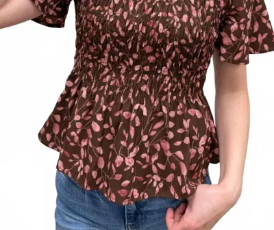 Wishlist Floral Smocked Peplum Blouse In Espresso/rose In Brown