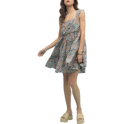 Wishlist Floral Tiered Babydoll Dress In Gray