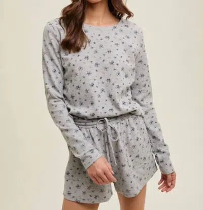 Wishlist Floral Waffle Knit Top And Shorts Set In Grey In Gray