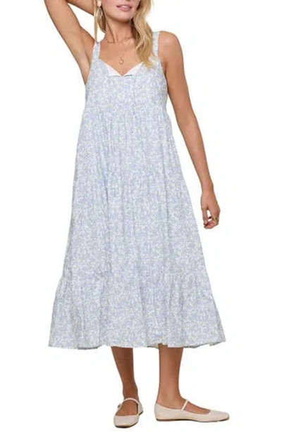 Wishlist Flroal Tiered Midi Dress In Blue